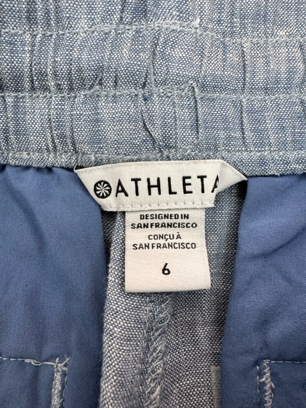 Athleta Cabo Linen Wide Leg Pant Chambray Blue Drawstring Women’s Size 6 - Picture 15 of 15